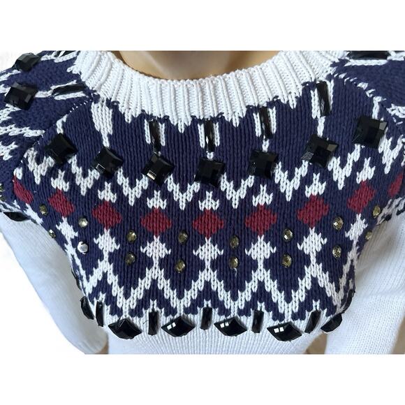 BOSTON PROPER Womens Size Small White Crew Neck Beaded Pullover Tunic Sweater - Picture 6 of 9